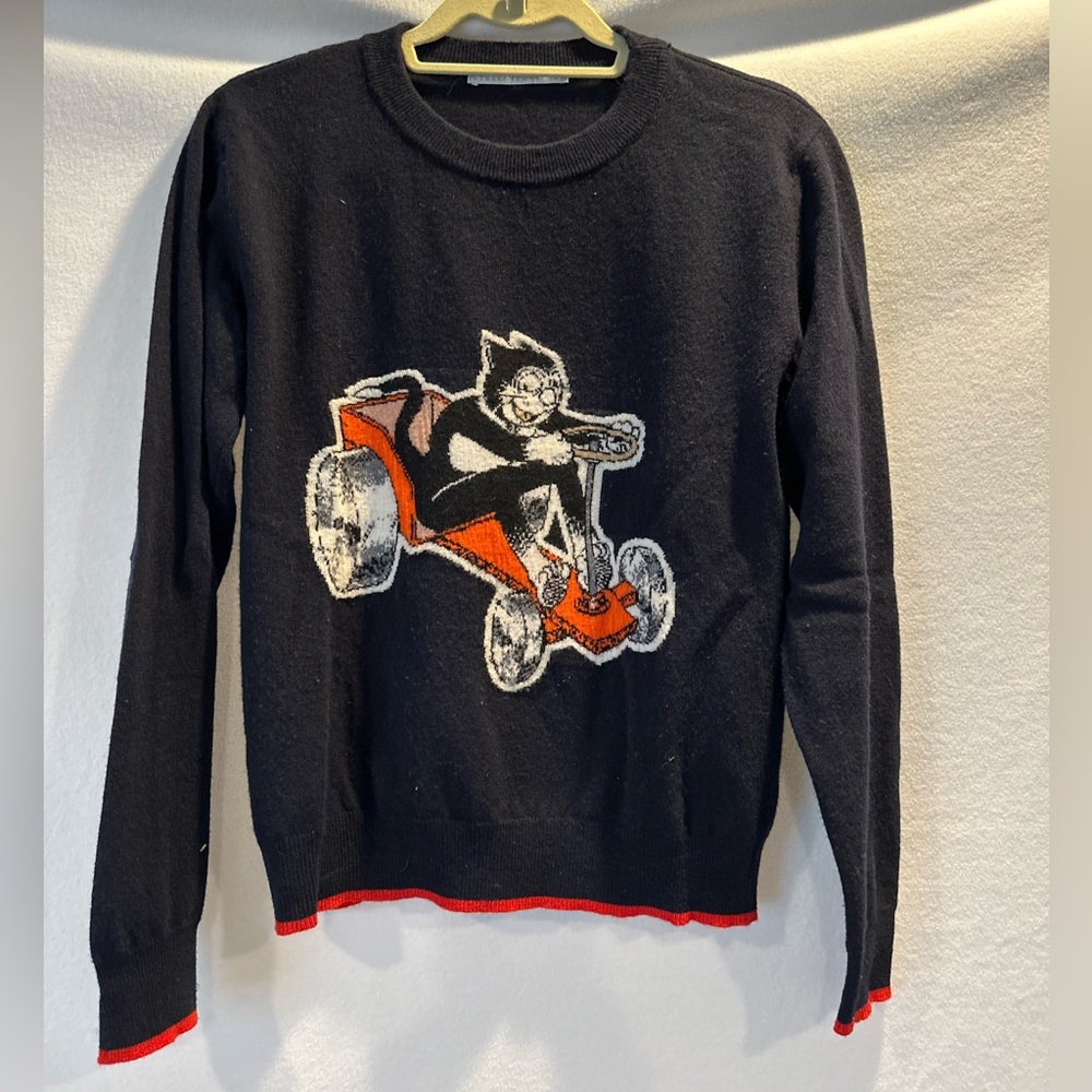 Stella McCartney size Medium wool crewneck sweater. Navy and orange